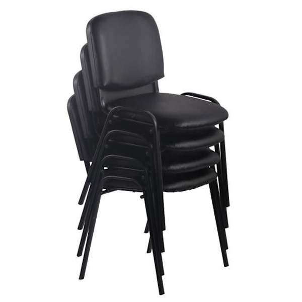 Set med 4 Ken stapelbara besöksstolar i konstläder och svart bas, Vit Vit