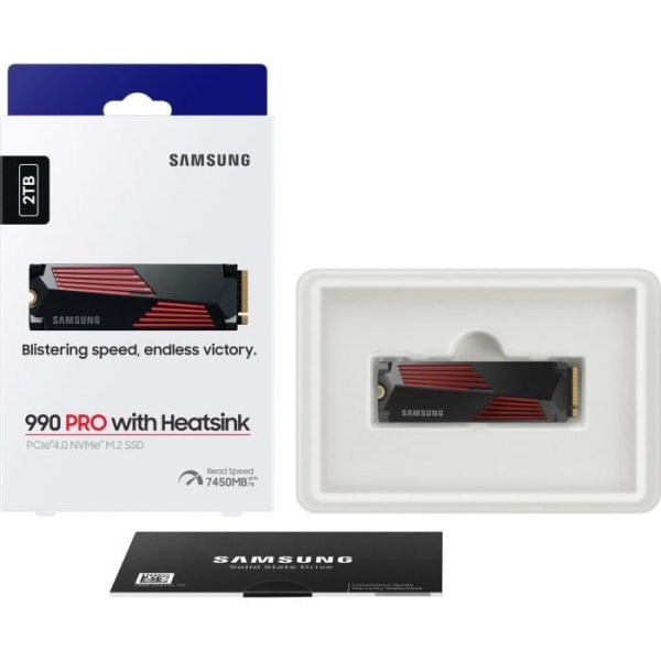 SAMSUNG - 990 PRO - Intern SSD - 2 TB - Med kylfläns - PCIe 4.0 - NVMe 2.0 - M2 - PS5-kompatibel (MZ-V9P2T0GW)