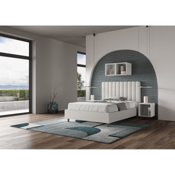 Vadderad säng i italiensk design 140x200 cm Nattvitt konstläder med resår och utan box
