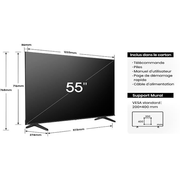 LED-TV - HISENSE - 55A6N - 55" (139 cm) - Ultratunna kanter - 4K UHD (3840x2160) - Dolby Vision - Smart TV - 3xHDMI