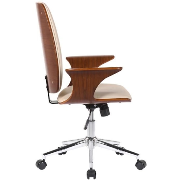 Kontorsfåtölj - CLP - Burbank - Sittskal av trä - Valnöt - Cream-Faux läder Valnöt - Cream-Leatherette