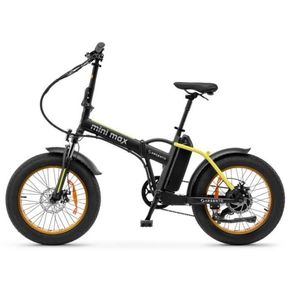 Argento MiniMax hopfällbar elcykel Gul Bafang 36V/250W/60Nm motor, Batt 36V 10,4Ah, Shimano 7-växlad växel. 25 km/h P