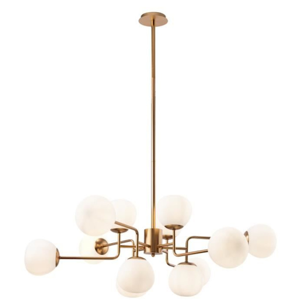 Lustreupphängning 12 lampor, Modern, Art Deco, Maytoni, i metall färg guld, Skärmar i vitt glas E14 ingår ej 12x 40W 220V