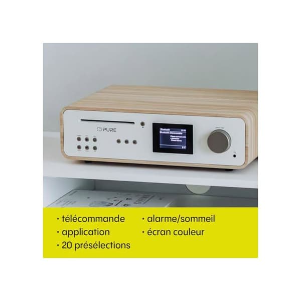 HiFi-förstärkare - PURE - Classic Stereo - 100 W stereo - Bluetooth 5.2 & Spotify Connect - AUX/USB/Phono/Optisk ingångar Bomullsvit / Ek