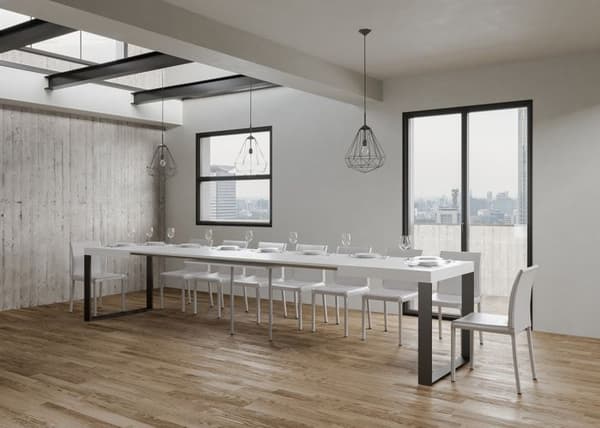 Utdragbart bord 90x160/420 cm Tecno White Ash Antracitstomme Vit Ask