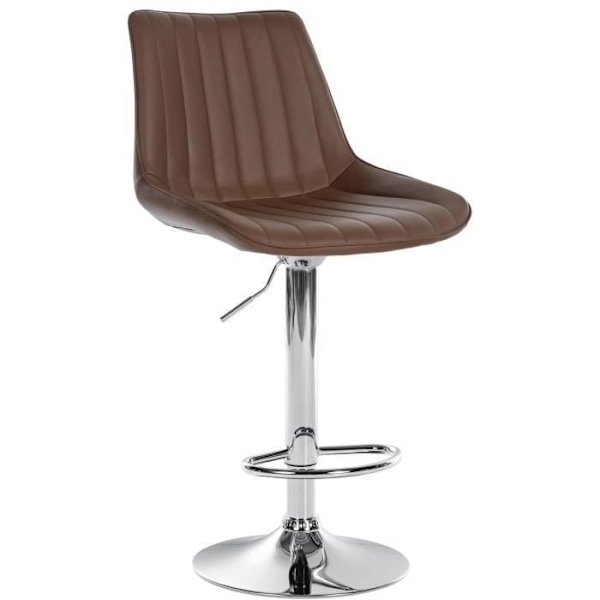 Barstol - Toni - Syntetiskt läder - Höjdjusterbar - Svängbar - Brun-Krom Brun-krom