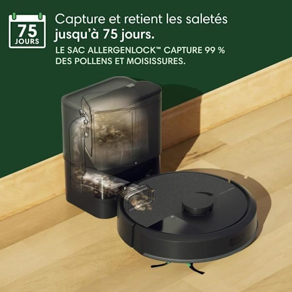 iRobot Roomba 105 Combo+AutoEmpty Dock - 2-i-1 Robotdammsugare och Golvmopp - Sugkraft på 7KPa - LiDAR-navigering Svart