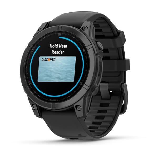 Klocka - GARMIN - Fenix E AMOLED - 47 mm - Grå stål - Svart silikonarmband Stålgrå