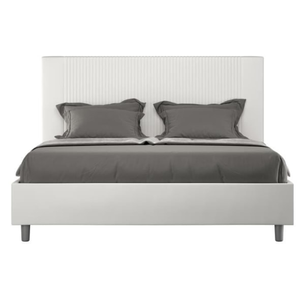 Modern säng 160x200 cm med sänggavel vertikala ränder quiltat vit konstläder  Bazen Utan resår och utan bröst 11e1 | Fyndiq