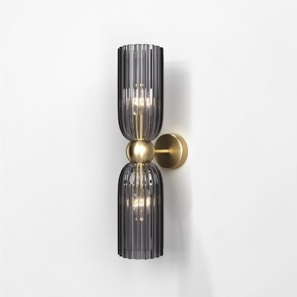Maytoni Antic Modern 2 Light Up and Down Wall Light Gold, Grey Shade, E14