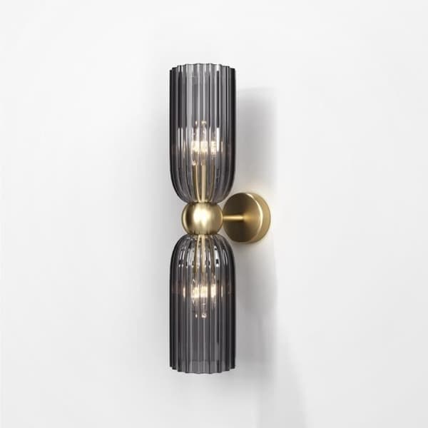 Väggapplik - Maytoni Antic - 2 ljuskällor - Guld - Grå lampskärm - E14