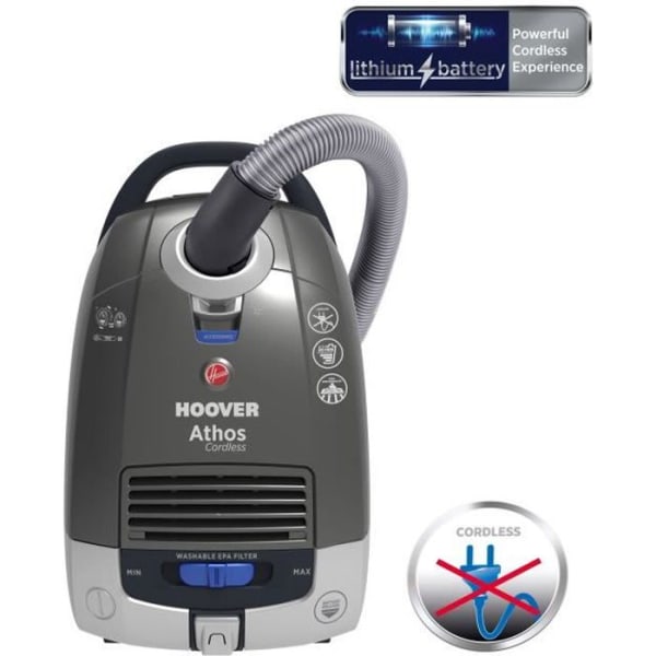 HOOVER ATC18LI Canister Dammsugare - Sladdlös - HD Lithium Batteri - 72 dB - 5 L - Autonomi 30 min Grå, Silver
