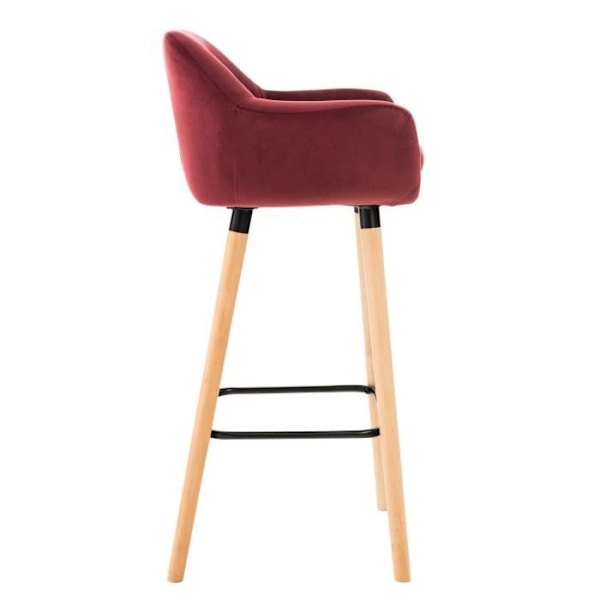 Barpall - BELLEY Red Velvet - Tyg - Vintage - Med armstöd - Massivt trä Röd