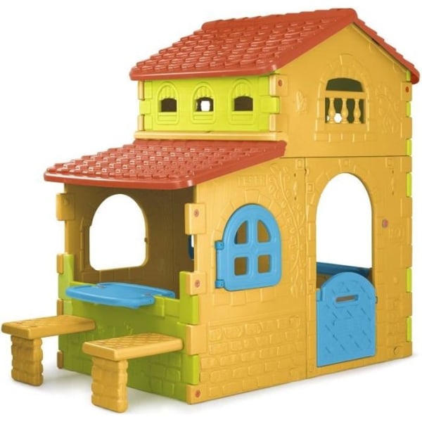 FEBER Barnens hus - Stor färgglad villa med bord och bänkar