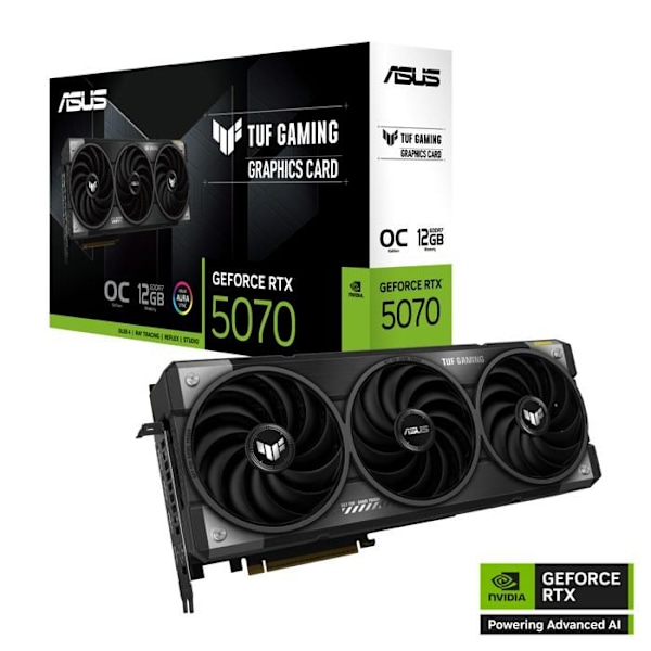 Grafikkort - Asus - TUF Gaming GeForce RTX 5070 - 12 GB GDDR7 - PCIe 5.0 - HDMI, DisplayPort Svart, Grå