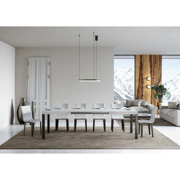 Utdragbart vardagsbord vit askskiva 90x180 Lång 440 antracitram