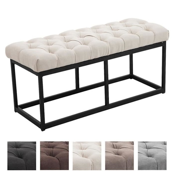 CLP Amun designerbänk i tyg med matt svart metallbas, Chersterfield Style, 100 cm / kräm