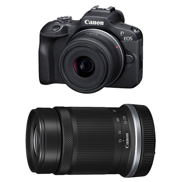 Canon hybridkamera eos r100 + rf-s 18-45mm f/4.5-6.3 is stm + rf-s 55-210mm f/5-7.1 is stm Svart