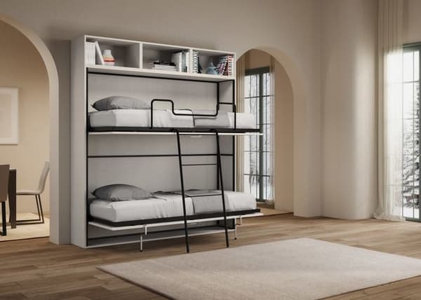 Fällbar säng - Kando - Dubbelsäng - Vit ask - Säkerhetsmekanism - Modern design Vit Ask