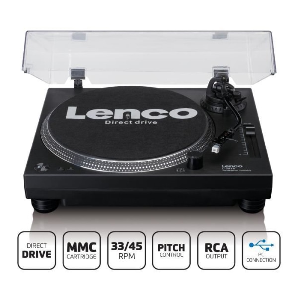 Vinyl skivspelare - Lenco - L-3818BK - Helt manuell - 33 rpm - Svart