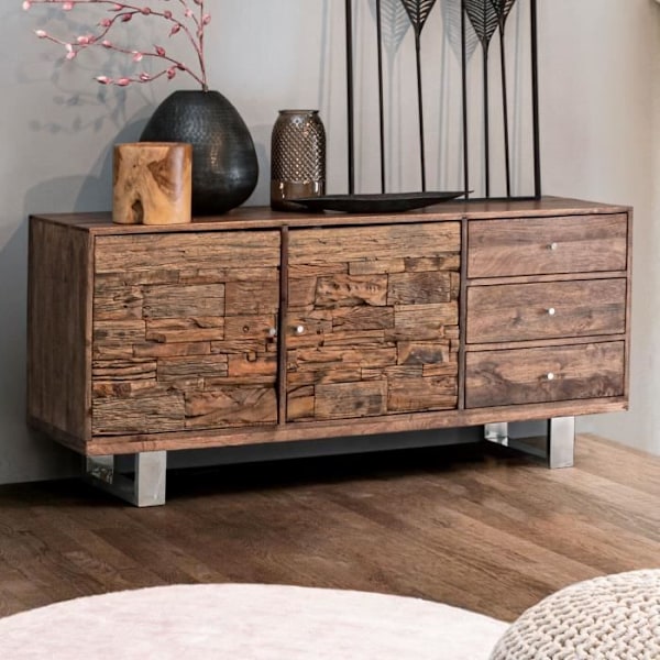 Sideboard 2 dörrar 3 lådor 160x45x75 cm natur och krom - KRIMI