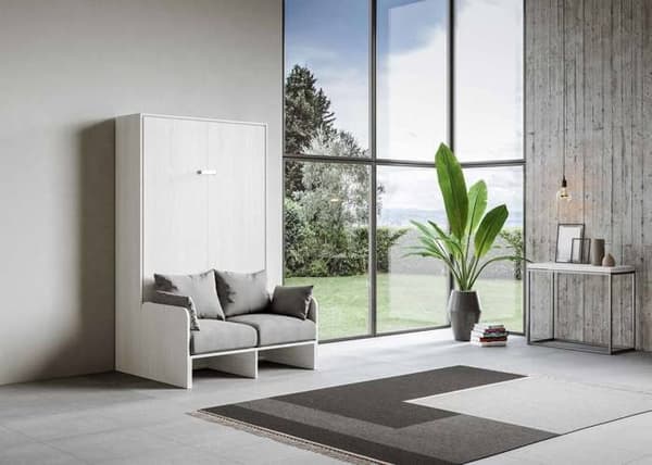 Fällbar säng - ITAMOBY - KENTARO - 120x190 cm - Inbyggd soffa - Vit ask Vit Ask