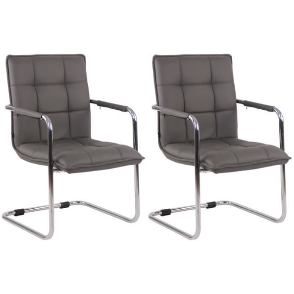 Set med 2 Cantilever Stolar Gandia Äkta Läder Med Kromade Metallskidor, Grå-Krom. Grå