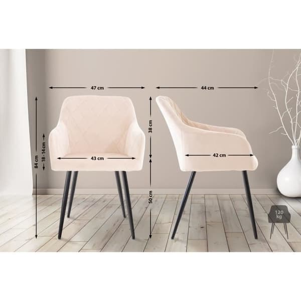 -CLP-Set med 2 Shila matsalsstolar med svart metallunderrede-Array beige