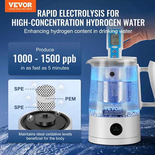 Grande Hydrogenated Water Generator-VEVOR-Rening Hydrogenated Water Device-för att tillaga kaffe eller te, hem, kontor