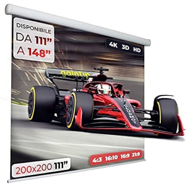 Motoriserad projektionsduk GAINUP - 200 x 200 cm - Format 4:3 16:9 16:10 - Vit duk med svart baksida
