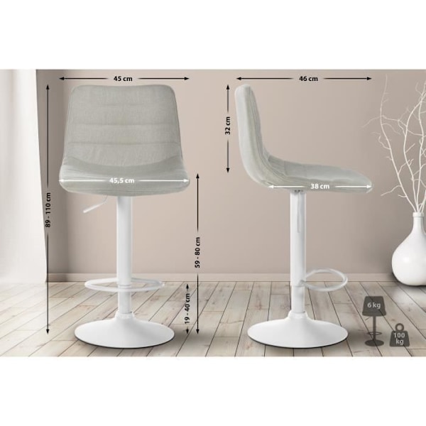 Lex Barpall i tyg Metall Base Justerbar höjd Svängbar - CLP - Kök - Creme - Beige Grädde