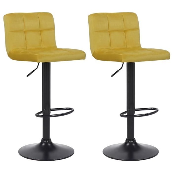 Set med 2 barstolar - CLP - Feni i sammet - Justerbar i höjdled - Gul - Modern design Gul