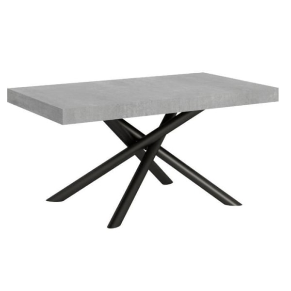 Betonggrå utdragbart bord för 8 till 20 personer och rundade antracitflätade ben L 180 till 440 cm Zeus