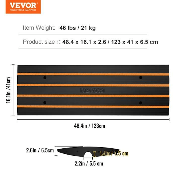 Tröskel Ramp-VEVOR-Höjd 6,5 cm 2ST-Belastning 15 t-Halkfritt Utdragbar-122x40,5x6,5 cm-Garageingångsdörr