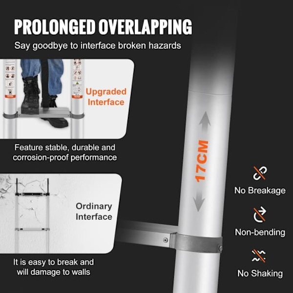 Utdragbar teleskopstege - VEVOR - Bärbar multifunktionell utdragbar teleskopstege av aluminium 4,6 m 190 kg