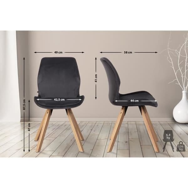 Matstol - Luna - Mörkgrå - Sammet - Skandinavisk design - Massiv trä Mörkgrå