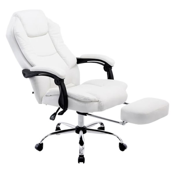 Castle Reclining Office Stol - CLP - Vit - Imiterat läder - Armstöd - Teleskopiskt fotstöd Vit