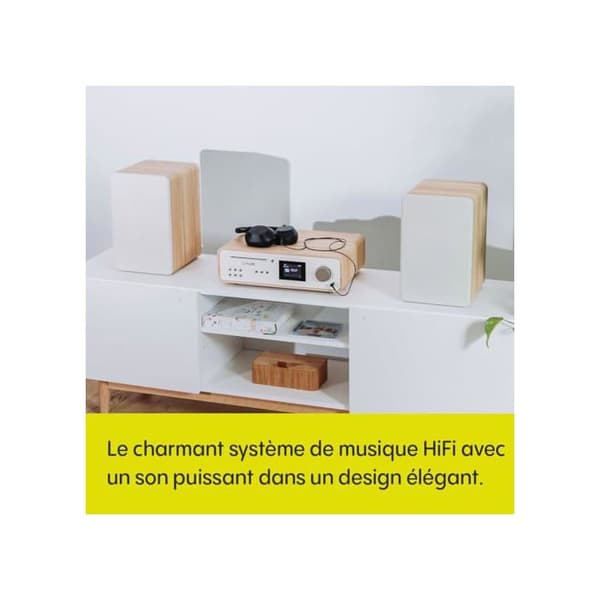 HiFi-förstärkare - PURE - Classic Stereo - 100 W stereo - Bluetooth 5.2 & Spotify Connect - AUX/USB/Phono/Optisk ingångar Bomullsvit / Ek