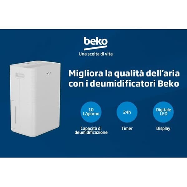 Avfuktare - BEKO - BDPO 010 - 10L - Tyst 39 dBA - Timer 12h