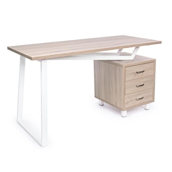 Skrivbord med 3 lådor 140x60x76 cm naturlig ek och vit dekor