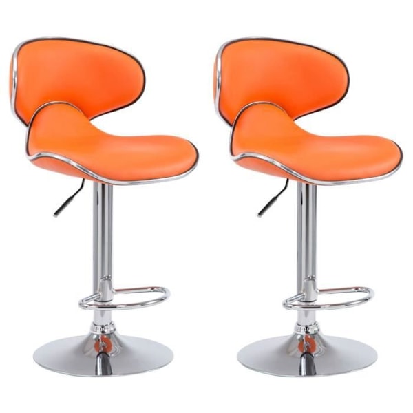 Barstol - Las Vegas V2 - Syntetläder - Orange-Krom - Höjdjusterbar - Set om 2 Orange-Krom