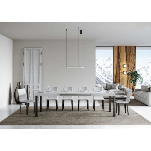 Utdragbart vardagsbord vit askskiva 90x130 Lång 390 antracit ram