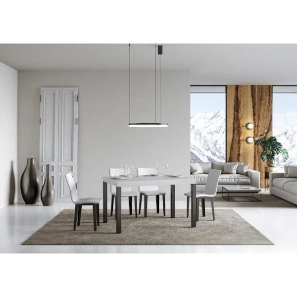 Utdragbart vardagsbord vit askskiva 90x130 Lång 390 antracit ram