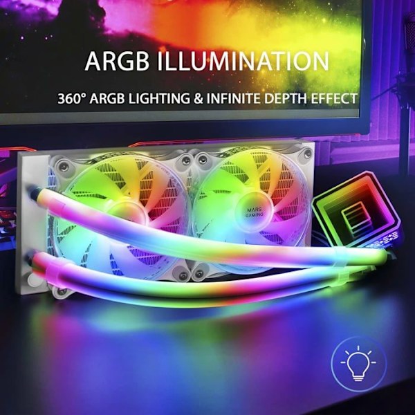 Kit vattenkylning AIO - Mars Gaming - ML-Ultra RGB - 240mm - Vit - Anpassningsbar RGB-belysning