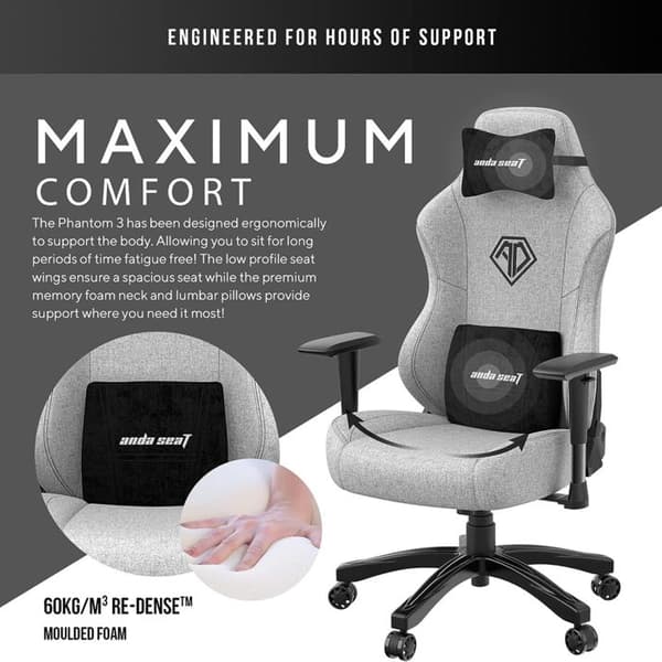Spelstol - ANDASEAT - Phantom 3 - Läder PVC - Grå - 4D-armstöd Grå