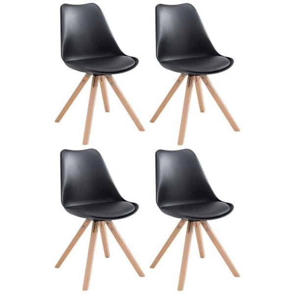 Set med 4 Toulouse matsalsstolar i konstläder med träbotten, svart - naturlig Svart