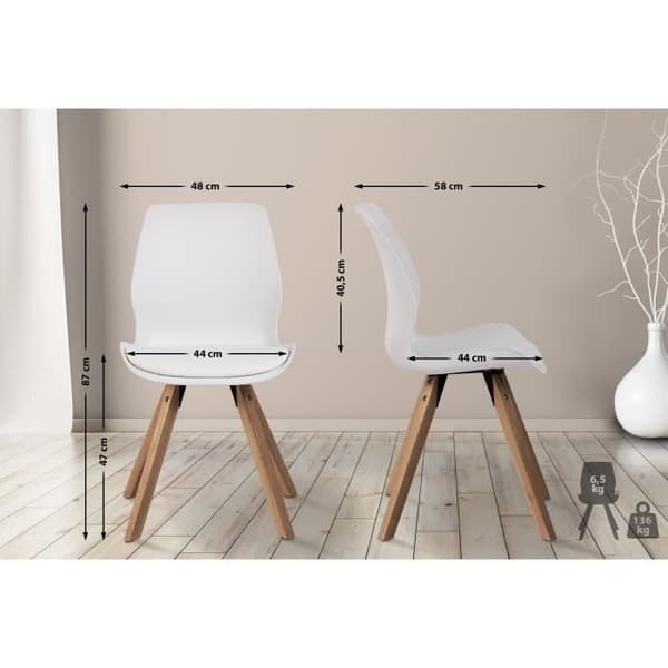 Matstolar - Luna - Set om 4 - Skandinavisk design - Träställningar - Vit plast Vit