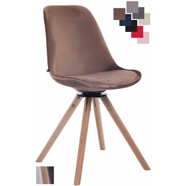TROYES matsalsstol i retrodesign i brun sammet - CLP - Rund träbotten - Vridbar sits kastanj