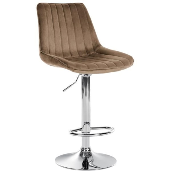 Barstol - Toni - Sammet - Höjd justerbar - Svängbar - Brun-Krom Brun-krom