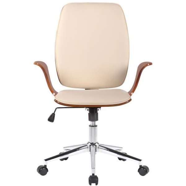 Kontorsfåtölj - CLP - Burbank - Sittskal av trä - Valnöt - Cream-Faux läder Valnöt - Cream-Leatherette